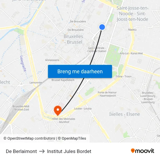 De Berlaimont to Institut Jules Bordet map