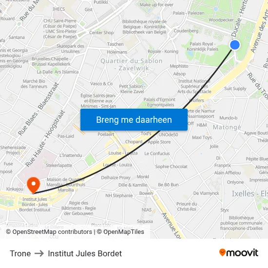 Trone to Institut Jules Bordet map