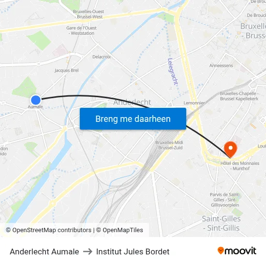 Anderlecht Aumale to Institut Jules Bordet map