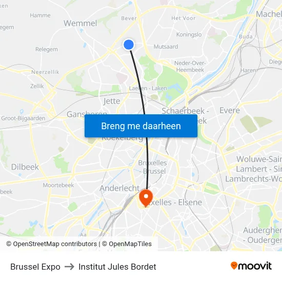 Brussel Expo to Institut Jules Bordet map