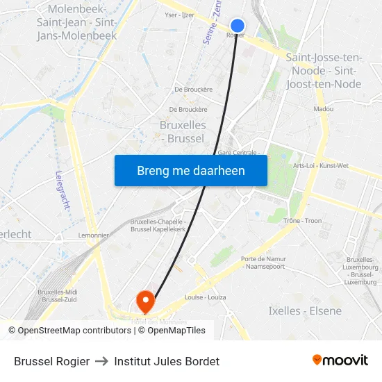Brussel Rogier to Institut Jules Bordet map