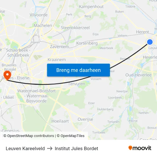 Leuven Kareelveld to Institut Jules Bordet map