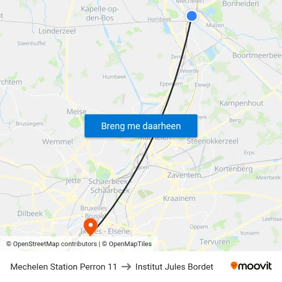 Mechelen Station Perron 11 to Institut Jules Bordet map