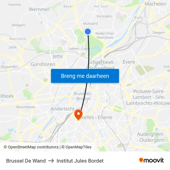 Brussel De Wand to Institut Jules Bordet map