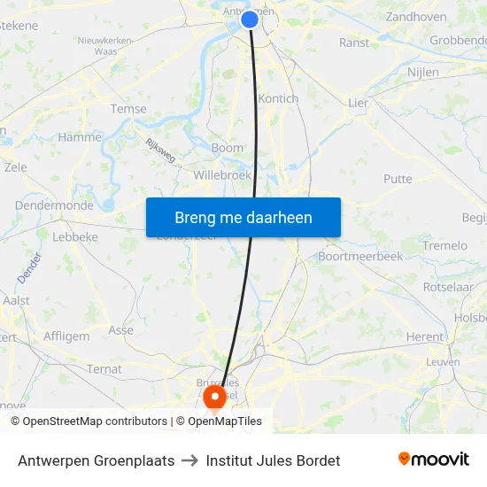 Antwerpen Groenplaats to Institut Jules Bordet map