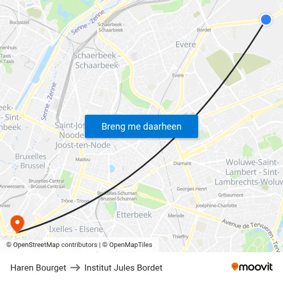 Haren Bourget to Institut Jules Bordet map