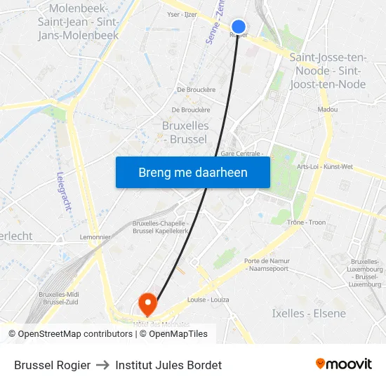 Brussel Rogier to Institut Jules Bordet map