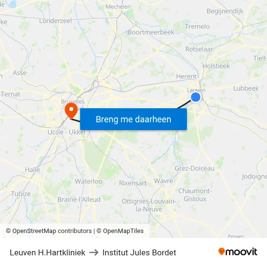Leuven H.Hartkliniek to Institut Jules Bordet map