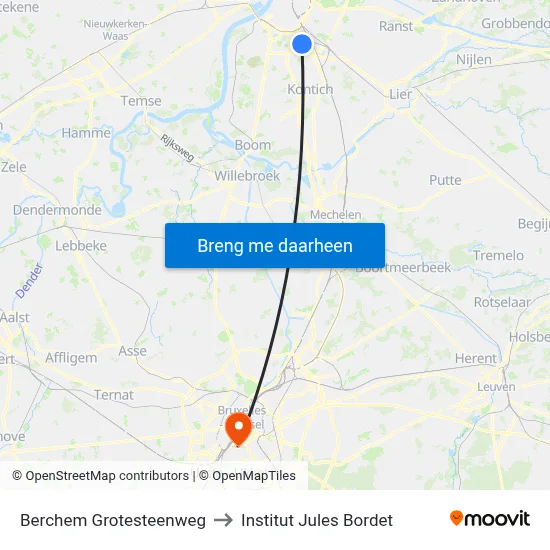 Berchem Grotesteenweg to Institut Jules Bordet map