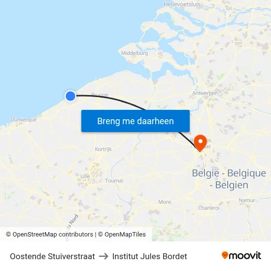 Oostende Stuiverstraat to Institut Jules Bordet map