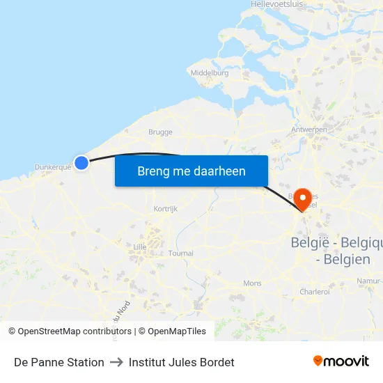 De Panne Station to Institut Jules Bordet map