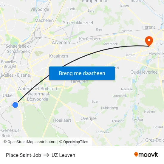 Place Saint-Job to UZ Leuven map