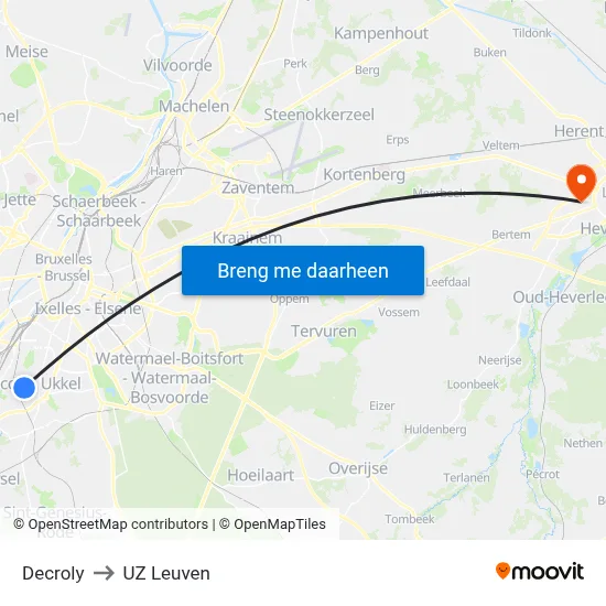 Decroly to UZ Leuven map