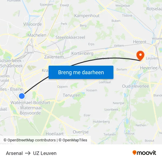 Arsenal to UZ Leuven map