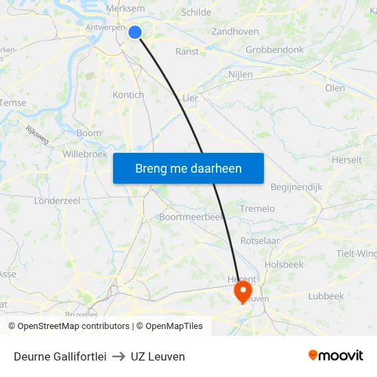 Deurne Gallifortlei to UZ Leuven map