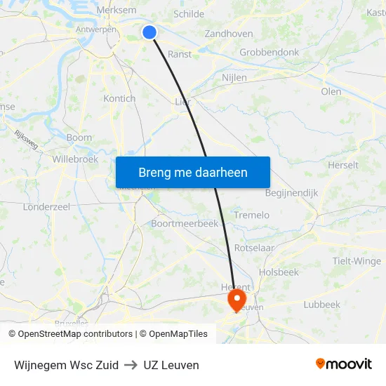 Wijnegem Wsc Zuid to UZ Leuven map