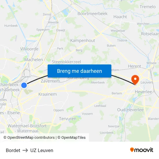 Bordet to UZ Leuven map