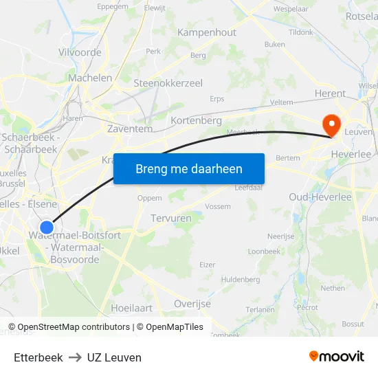 Etterbeek to UZ Leuven map