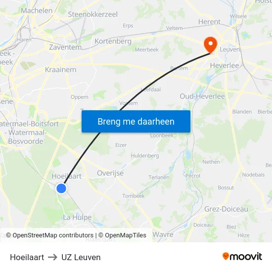 Hoeilaart to UZ Leuven map