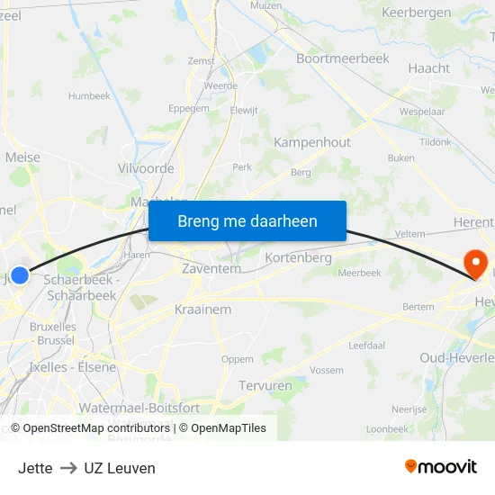 Jette to UZ Leuven map