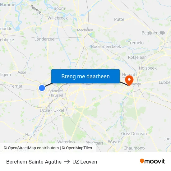Berchem-Sainte-Agathe to UZ Leuven map
