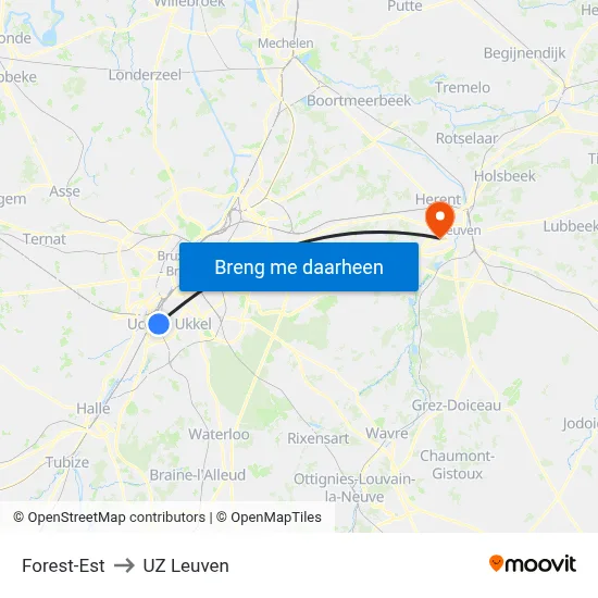 Forest-Est to UZ Leuven map