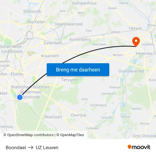 Boondael to UZ Leuven map