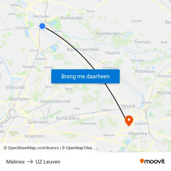 Malines to UZ Leuven map