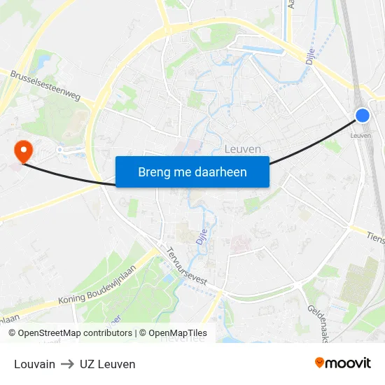 Louvain to UZ Leuven map