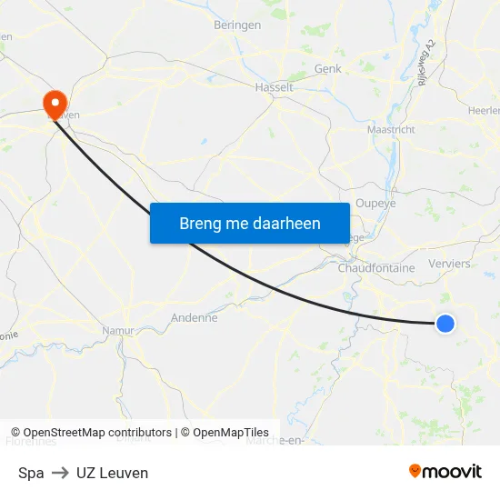 Spa to UZ Leuven map