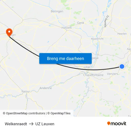 Welkenraedt to UZ Leuven map