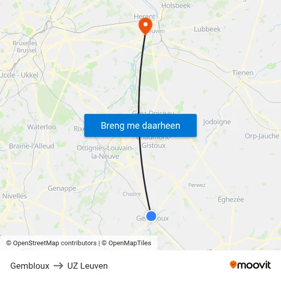 Gembloux to UZ Leuven map