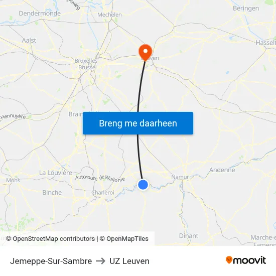 Jemeppe-Sur-Sambre to UZ Leuven map