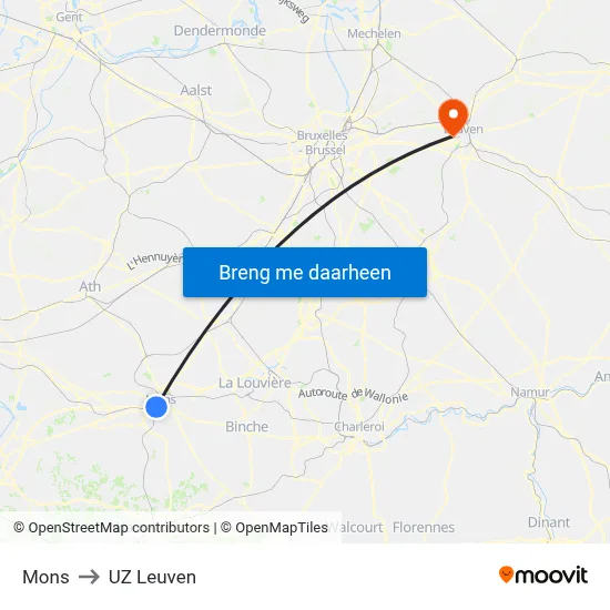 Mons to UZ Leuven map