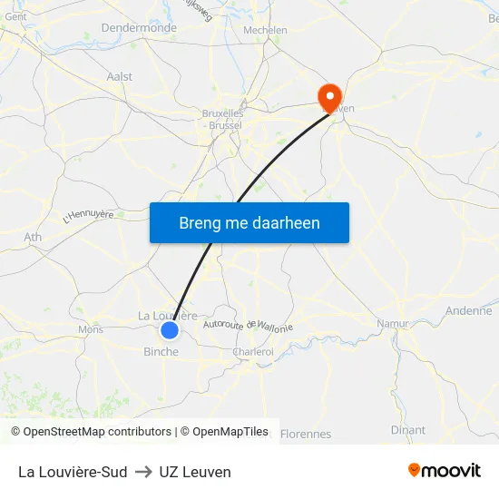 La Louvière-Sud to UZ Leuven map