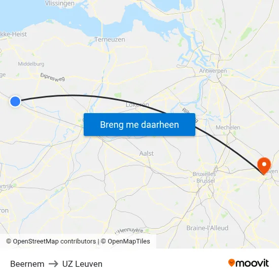 Beernem to UZ Leuven map