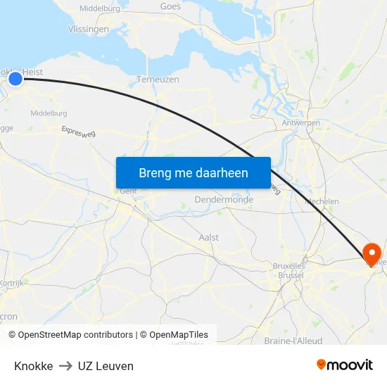 Knokke to UZ Leuven map