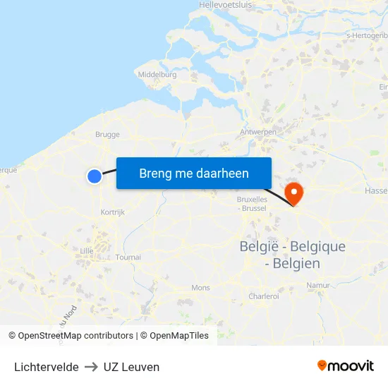 Lichtervelde to UZ Leuven map