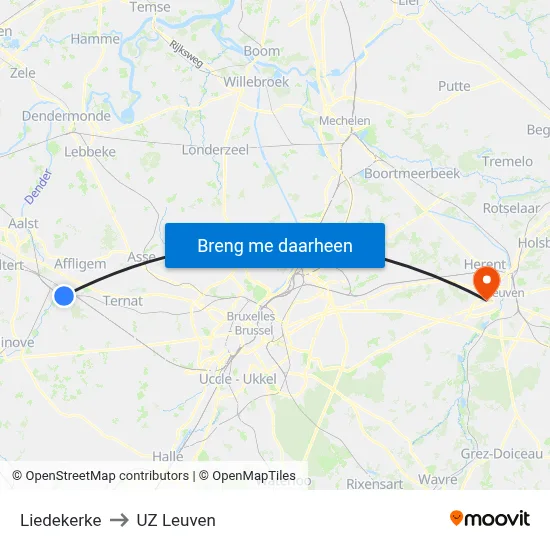 Liedekerke to UZ Leuven map