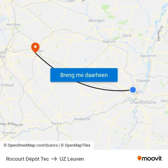 Rocourt Dépôt Tec to UZ Leuven map