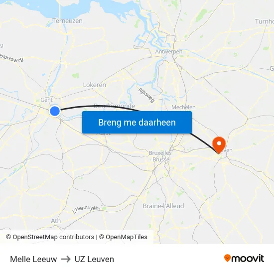 Melle Leeuw to UZ Leuven map