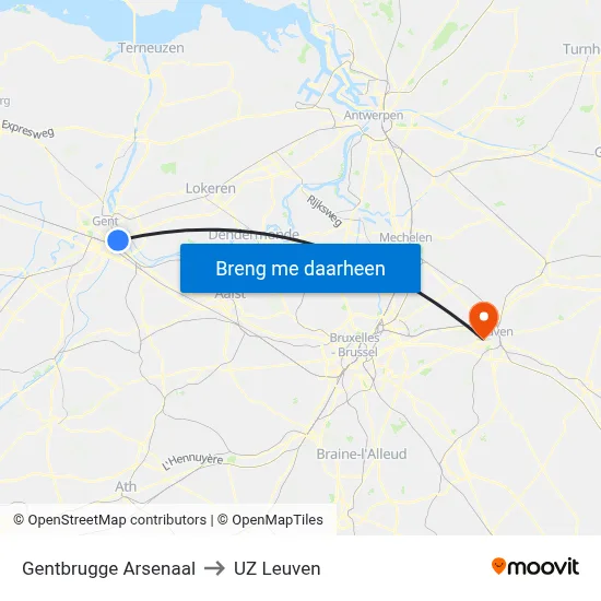 Gentbrugge Arsenaal to UZ Leuven map