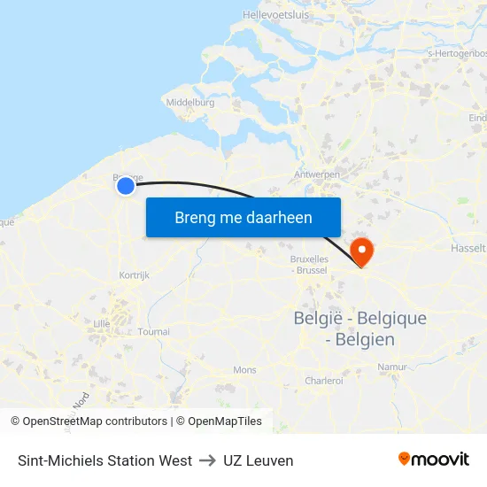 Sint-Michiels Station West to UZ Leuven map