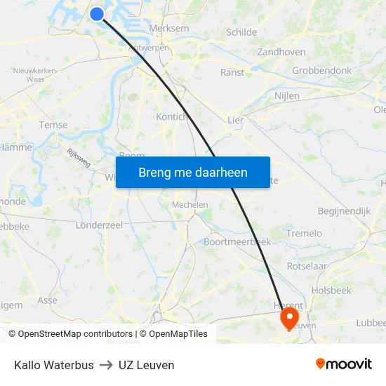 Kallo Waterbus to UZ Leuven map