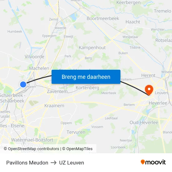 Pavillons Meudon to UZ Leuven map