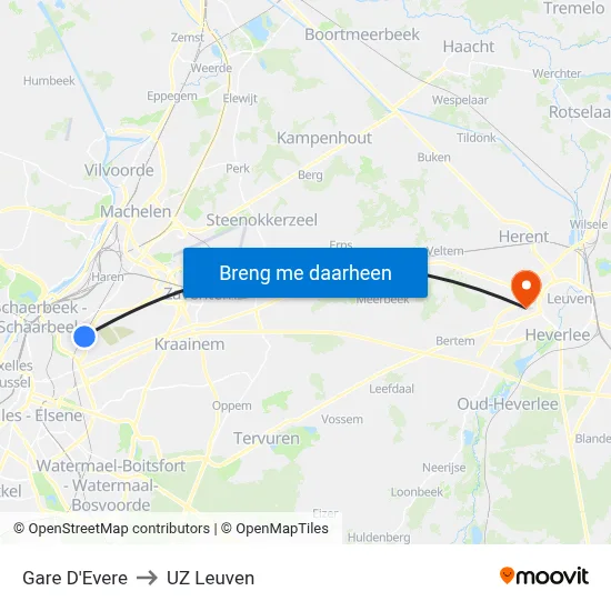 Gare D'Evere to UZ Leuven map