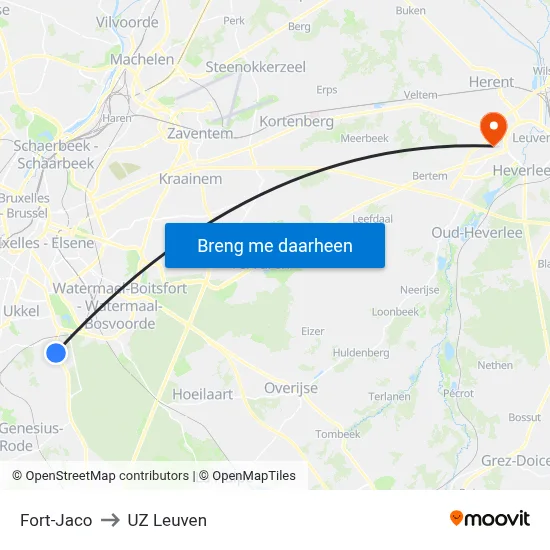 Fort-Jaco to UZ Leuven map