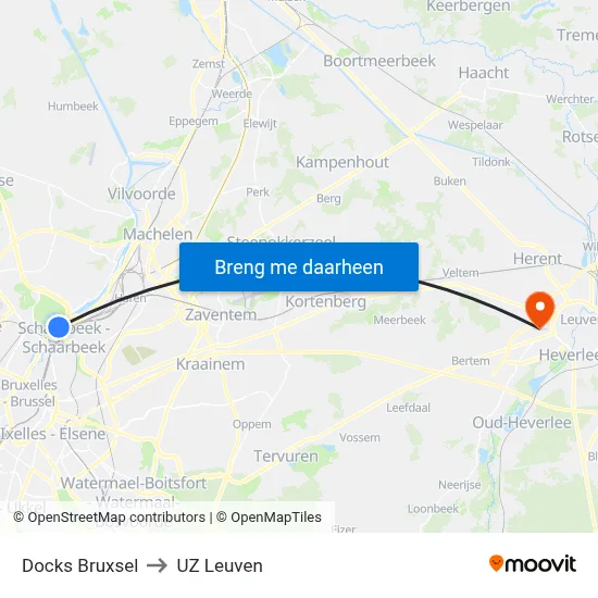 Docks Bruxsel to UZ Leuven map