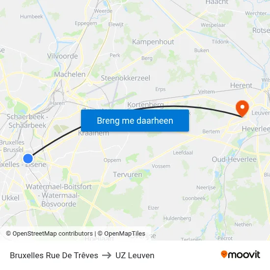Bruxelles Rue De Trêves to UZ Leuven map