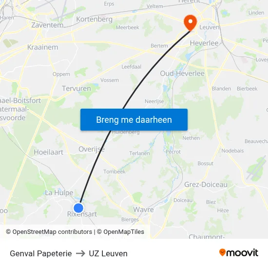 Genval Papeterie to UZ Leuven map